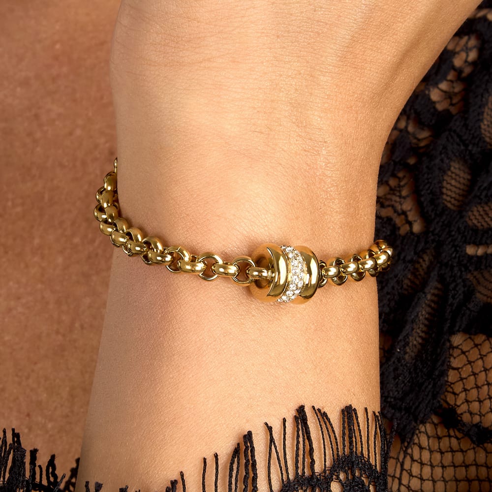 Bracciale Vintage a Catena in Acciaio Dorato e Cristalli Bianchi – Morellato SAZJ10 indossato