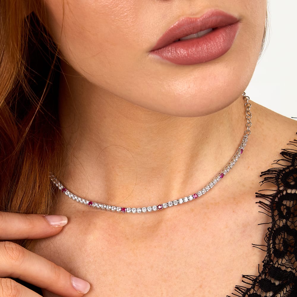 Collana Tennis Tesori in Argento e Zirconi Rossi – Morellato SAIW242 indossato