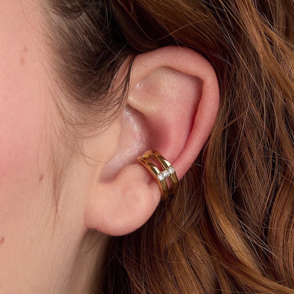 Mono Orecchino Earcuff a Cerchio in Acciaio Dorato e Cristalli Bianchi – Morellato SAUP40 indossato