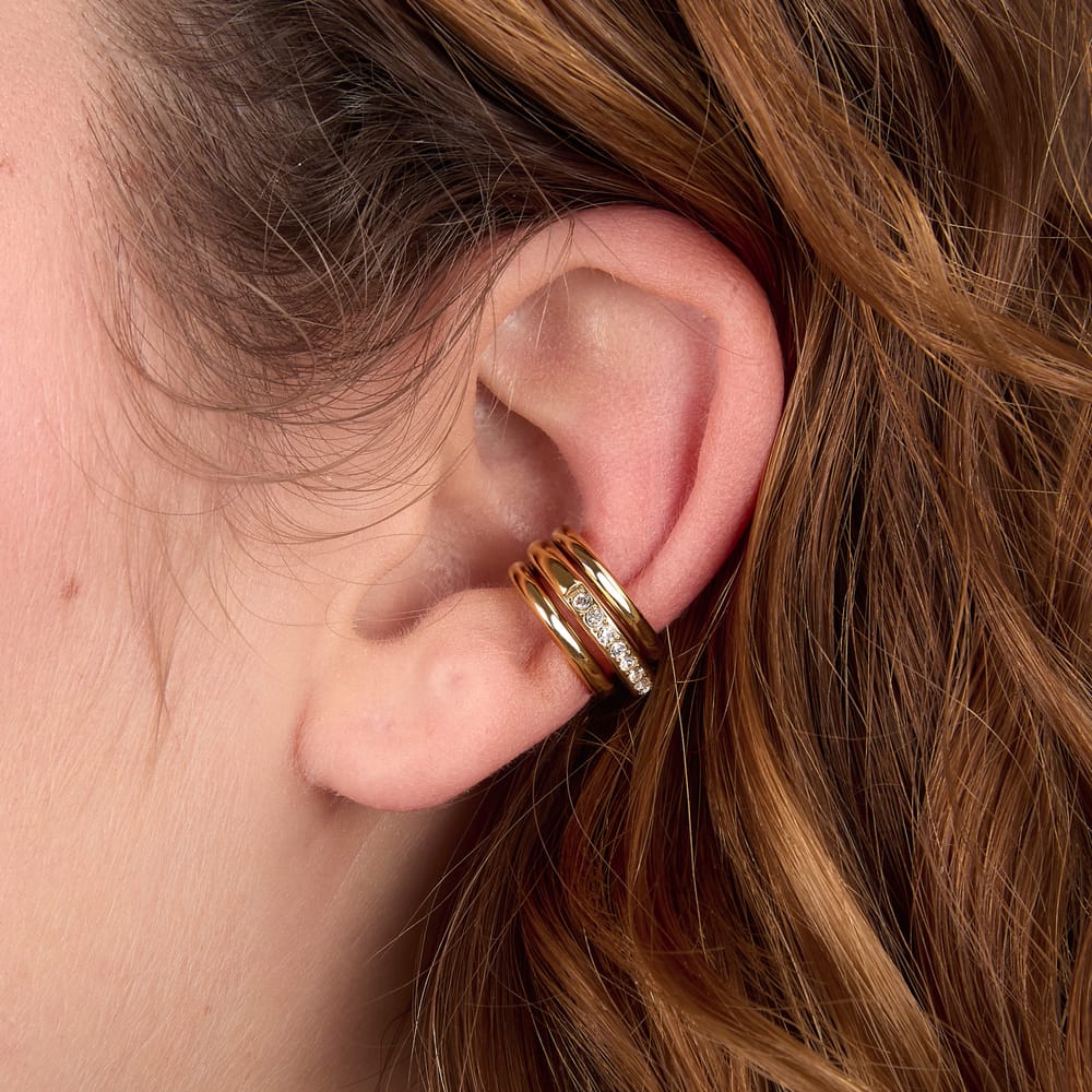 Mono Orecchino Earcuff a Cerchio in Acciaio Dorato e Cristalli Bianchi – Morellato SAUP41 indossato
