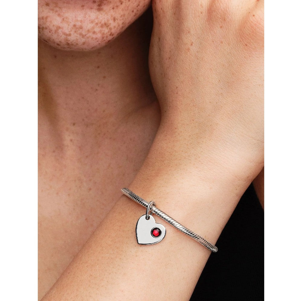 Charm Pendente Cuore con Pietra Rossa Scuro Gennaio