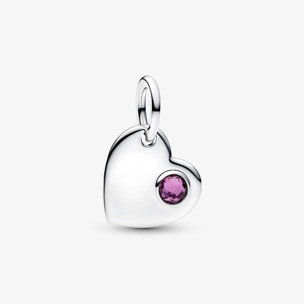 Charm Pendente Cuore con Pietra Viola Febbraio