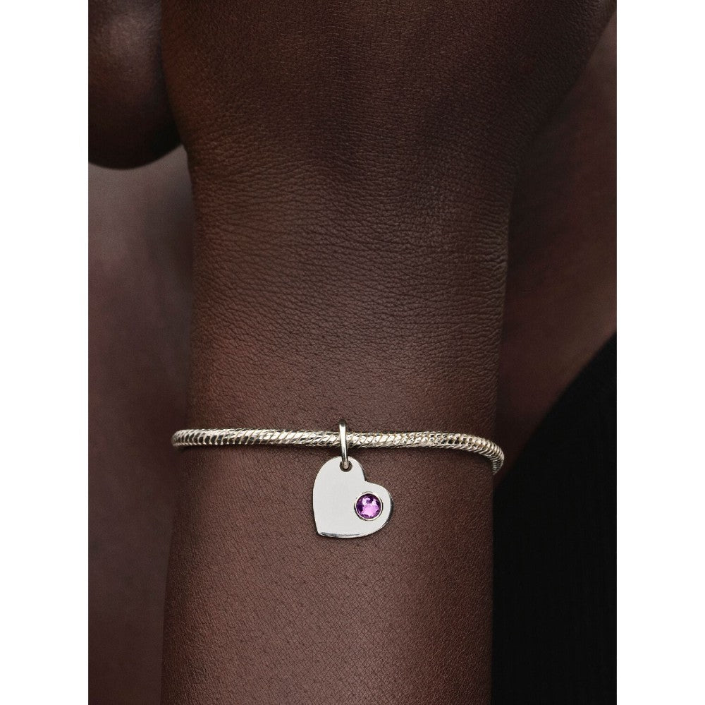 Charm Pendente Cuore con Pietra Viola Febbraio