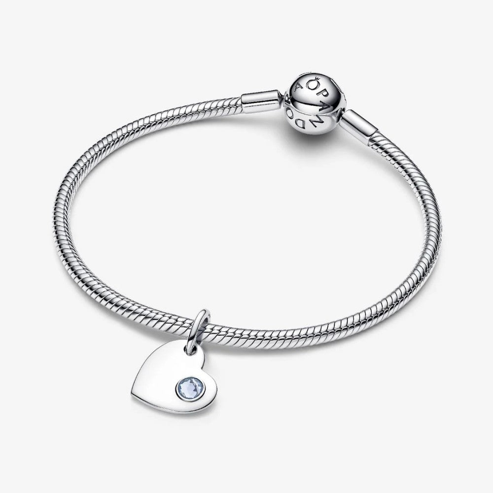 Charm Pendente Cuore con Pietra Azzura Marzo