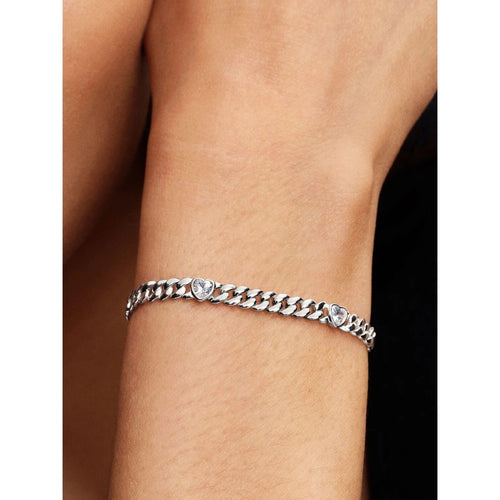 Bracciale Catena Maglia Cubana con Cuori