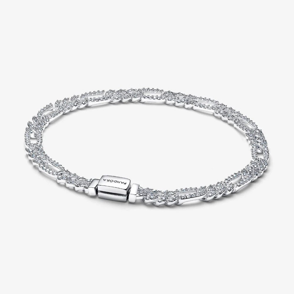 Bracciale Catena Maglia Cubana Pavè con Ovali