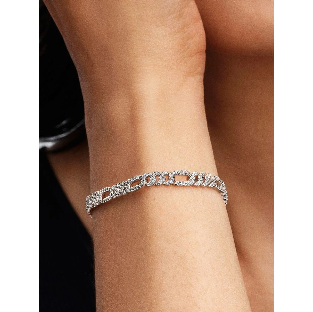 Bracciale Catena Maglia Cubana Pavè con Ovali