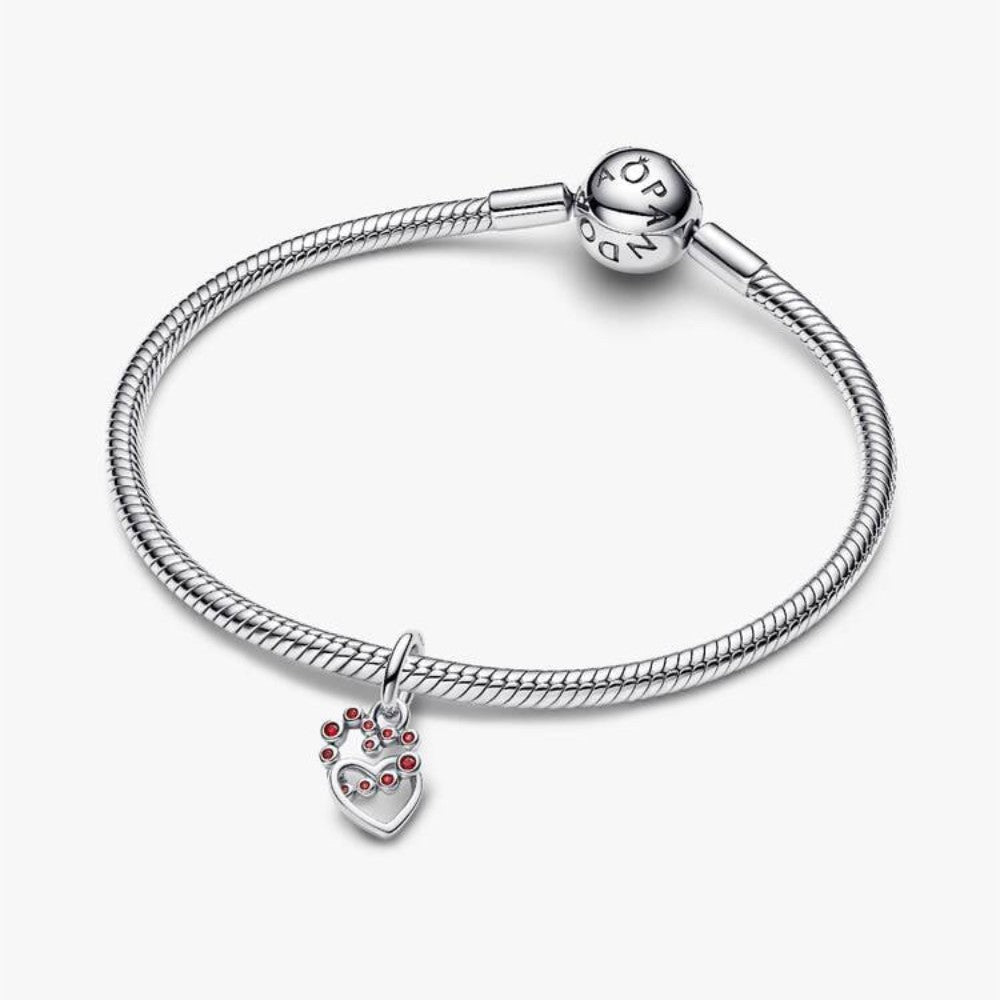 Charm Pendente Cuori Intrecciati con Cristalli Rossi