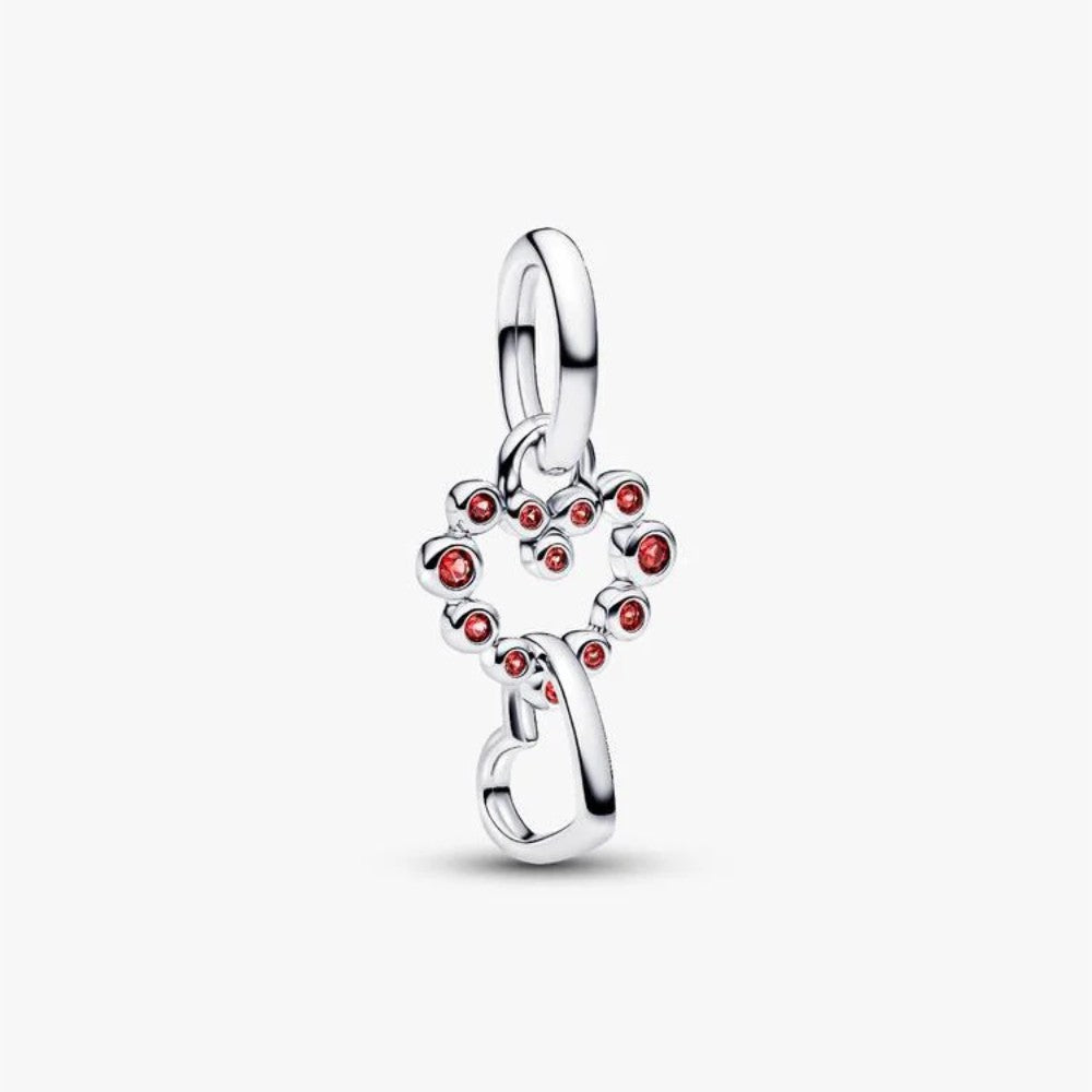 Charm Pendente Cuori Intrecciati con Cristalli Rossi