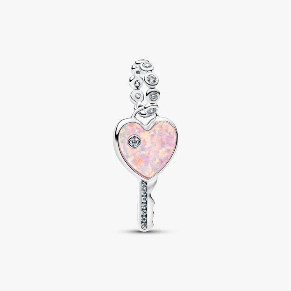 Charm Pendente Chiave a Cuore Opale Rosa