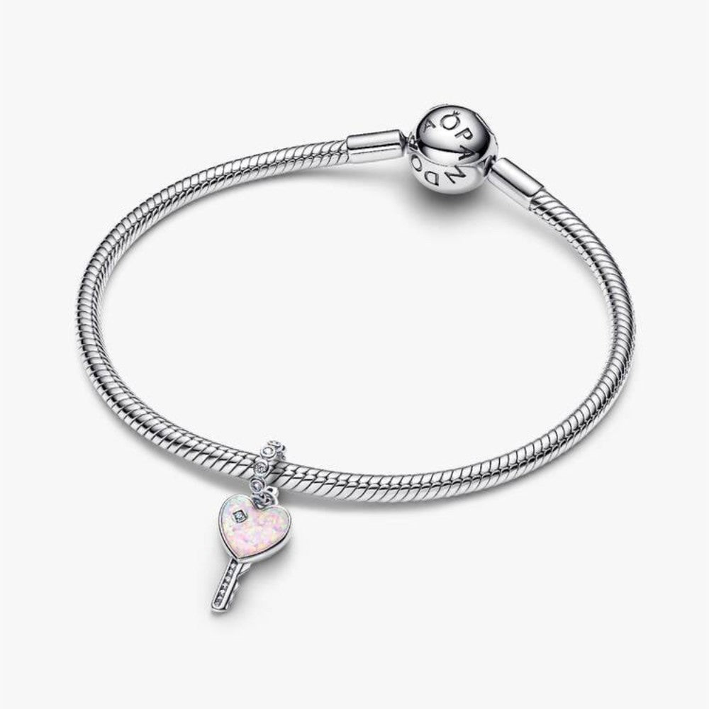Charm Pendente Chiave a Cuore Opale Rosa