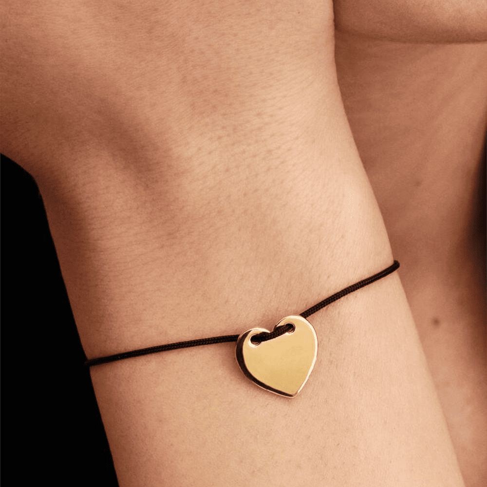 Bracciale Regolabile Cordino Nero con Cuore da incidere