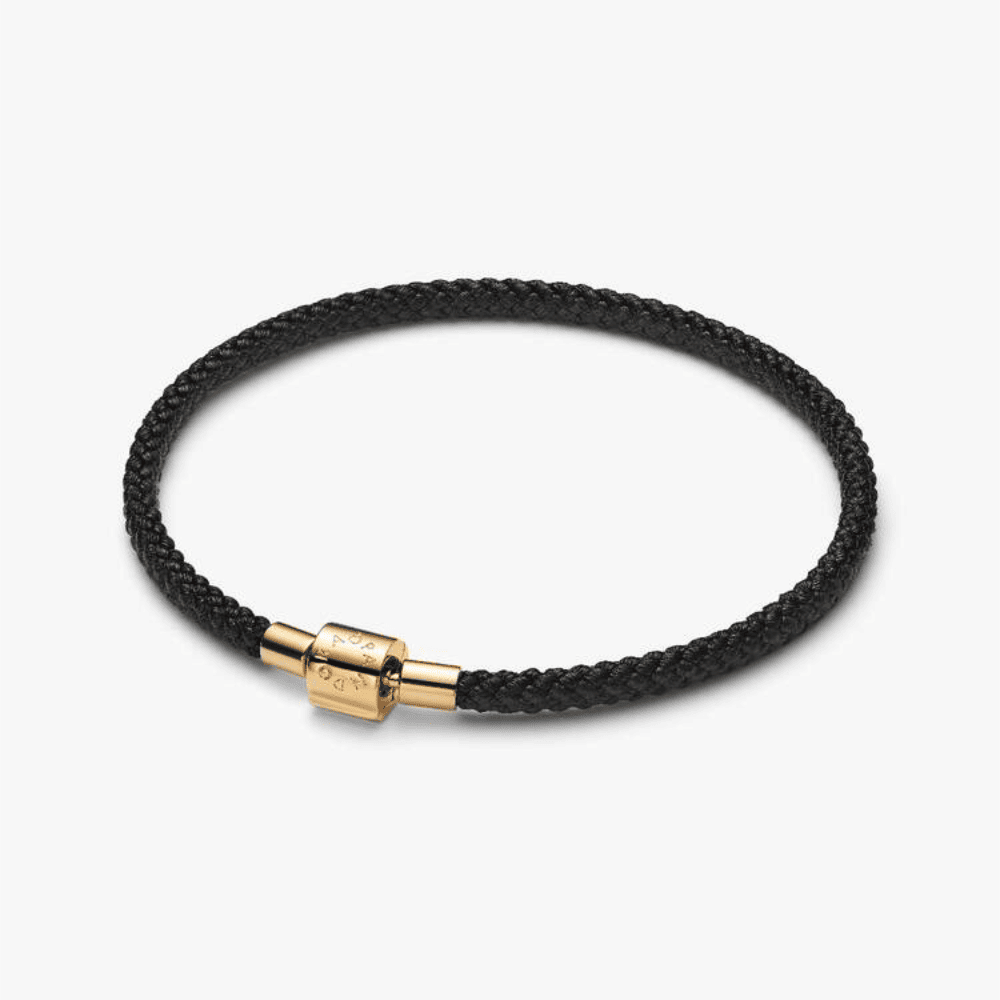Bracciale in Corda Nera con Chiusura a Barile
