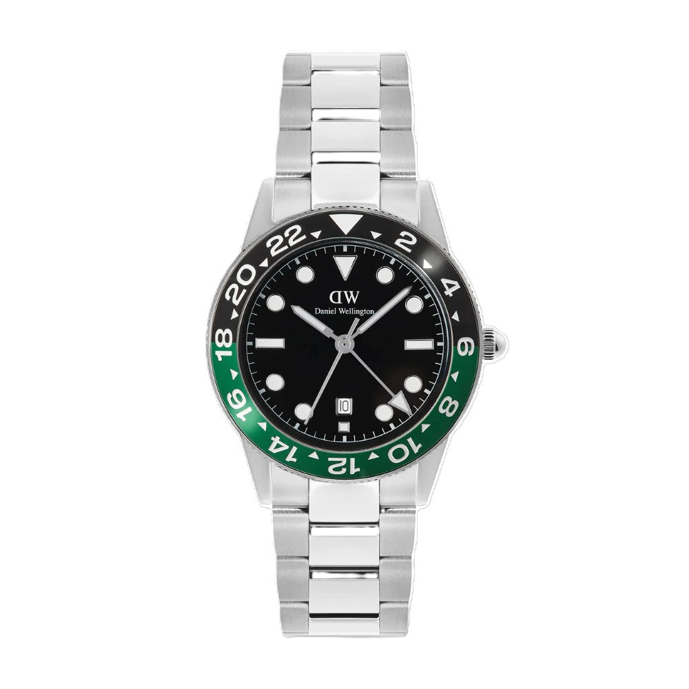 Daniel Wellington | Iconic GMT Link Black Green Ceramic Bezel Silver
