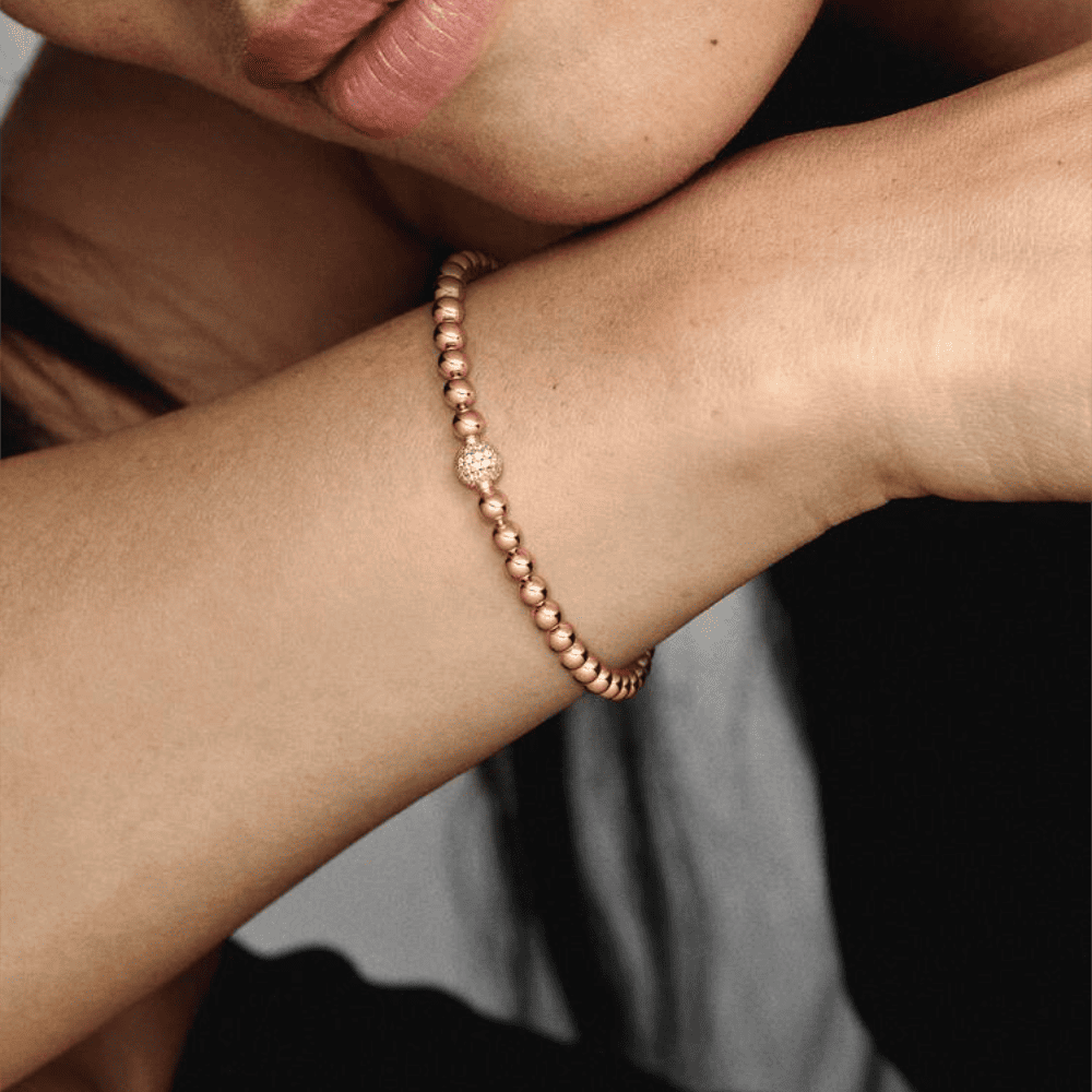 Bracciale Sfere e Pavé Oro Rosa