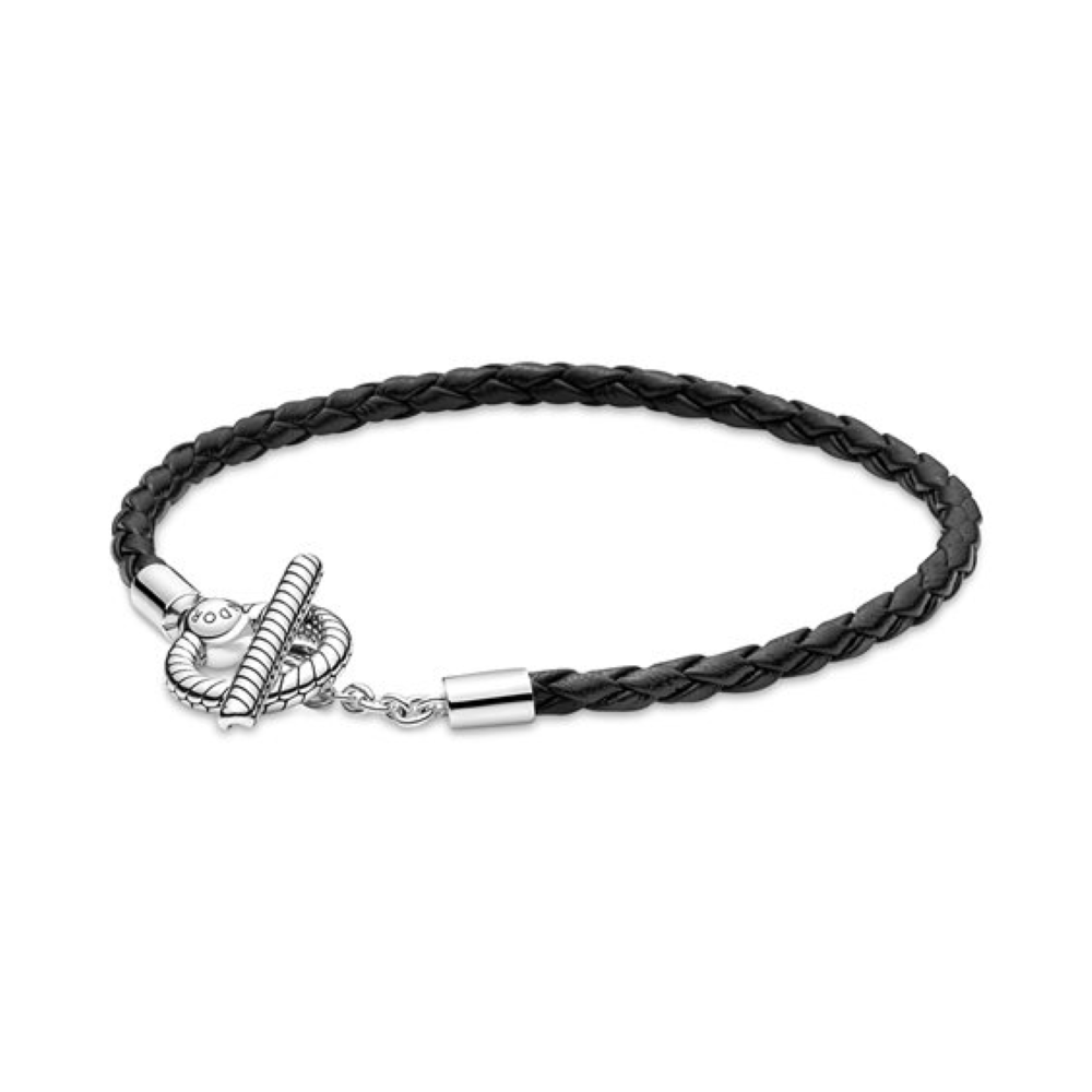 Bracciale Pandora in Pelle Nera con Chiusura a T