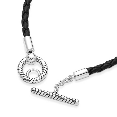 Bracciale Pandora in Pelle Nera con Chiusura a T