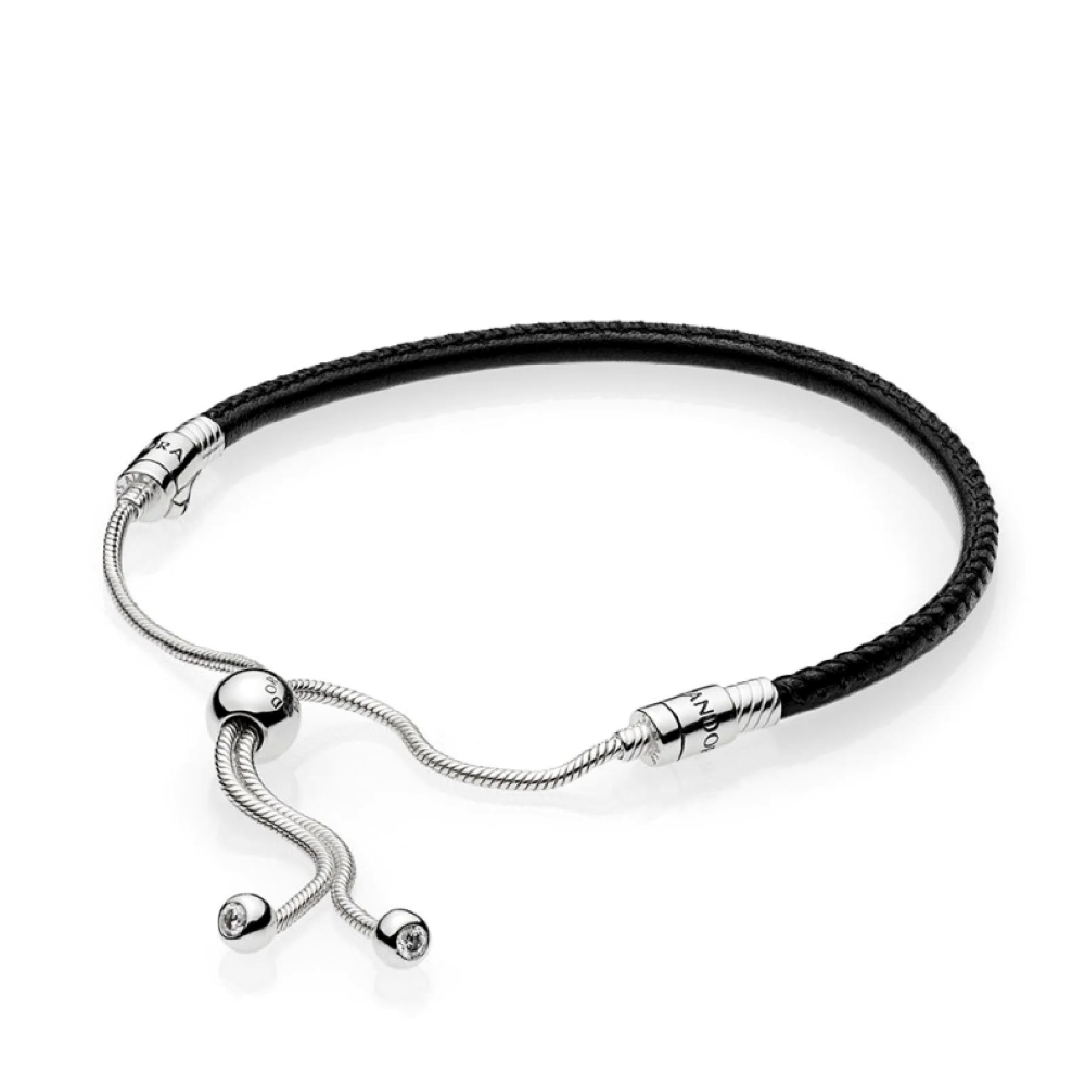 Bracciale in Pelle Nera con chiusura Scorrevole
