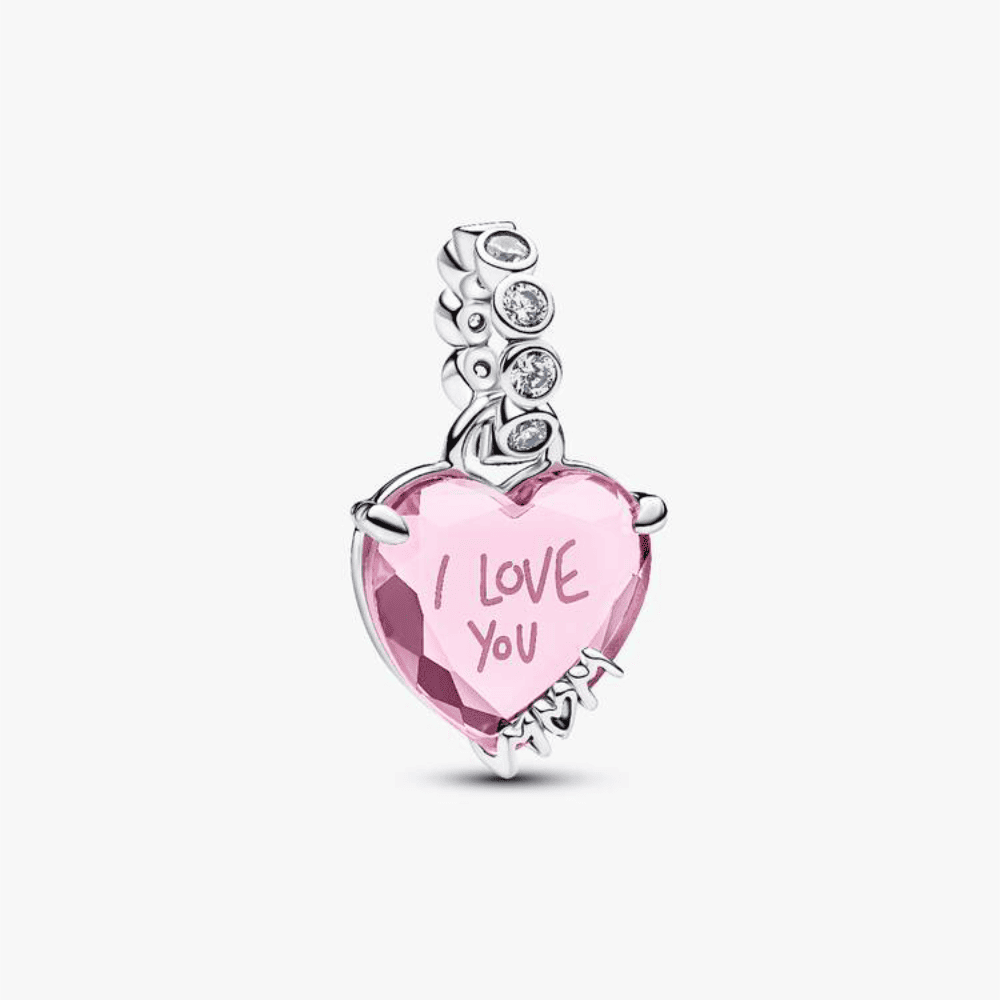 Charm Pendente Cuore Rosa Ti Voglio Bene Mamma