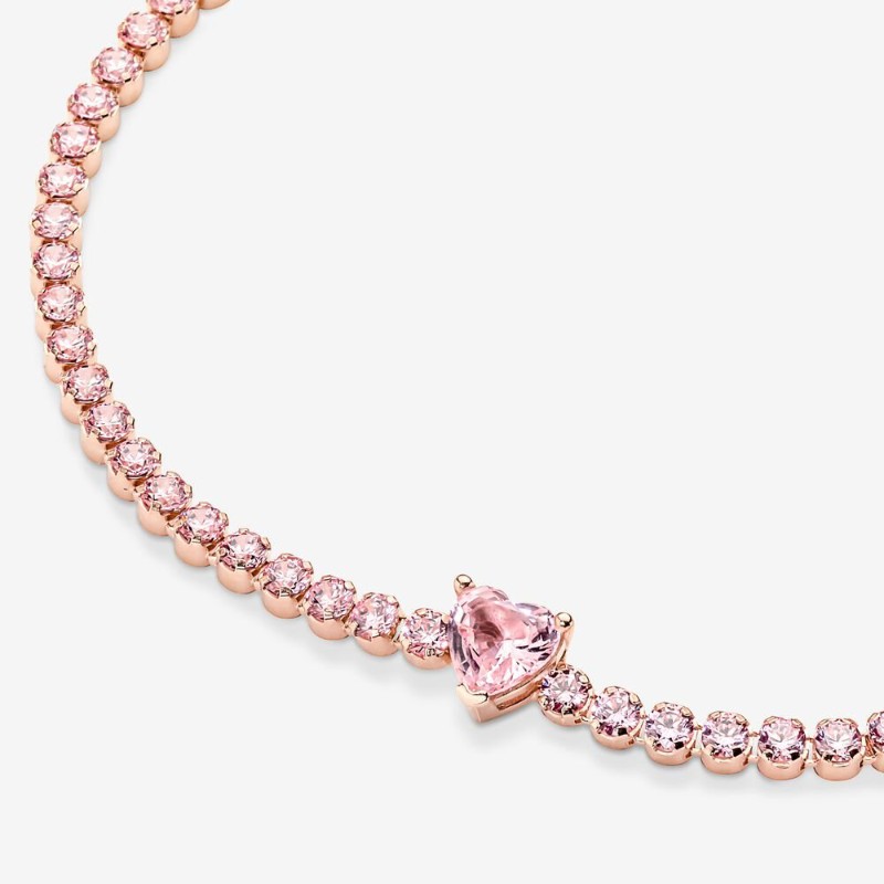 Bracciale Tennis Rosa con Cuore in Rilievo