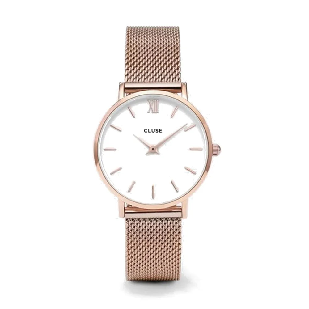 Cluse Minuit 33 mm quadrante bianco oro rosa CL30013