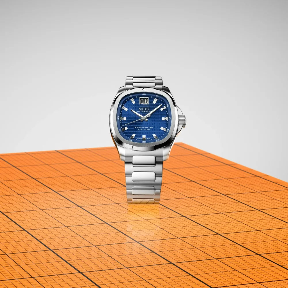 Mido Multifort TV Big Date Chronometer, dettaglio del quadrante a scacchiera