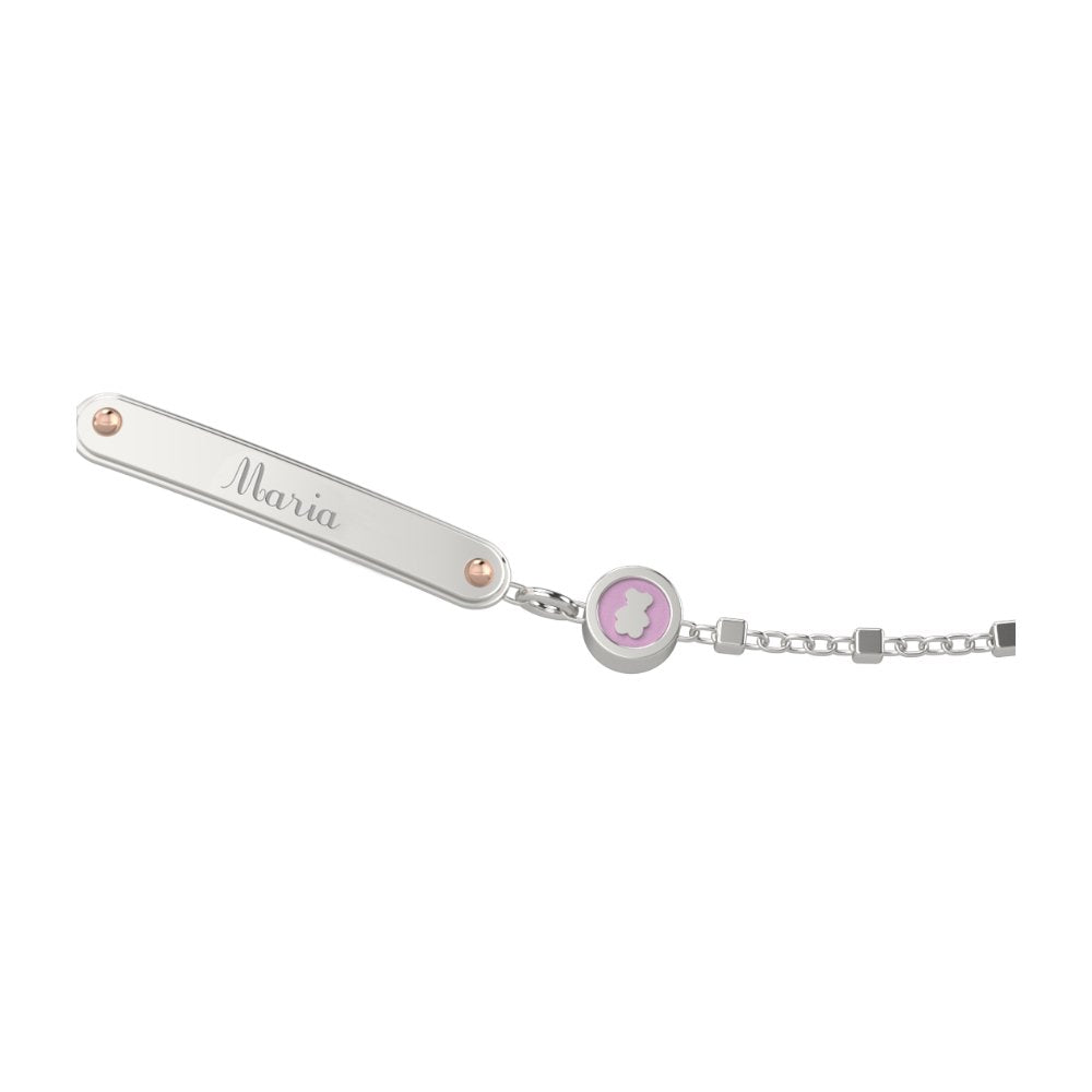 NANAN | Bracciale catena Targhetta Orsetto Rosa | NAN0109