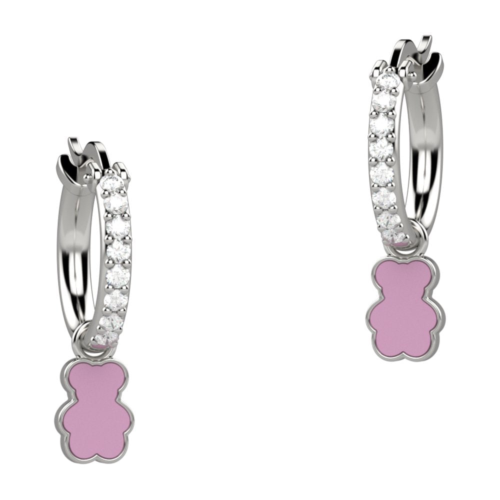 NANAN | Orecchini Cerchio Zirconi Orsetto Rosa | NAN0366