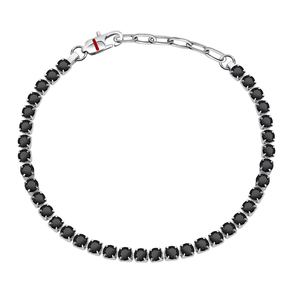 Bracciale Tennis in acciaio e pietre nere Sector SANN45 da uomo, colore argento e nero
