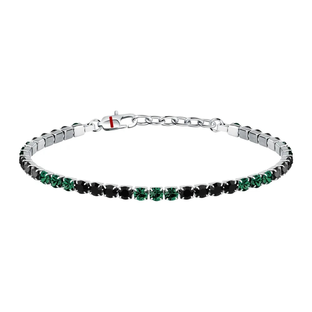Sector Bracciale Tennis in Acciaio e Cristalli Verdi e Neri SANN57