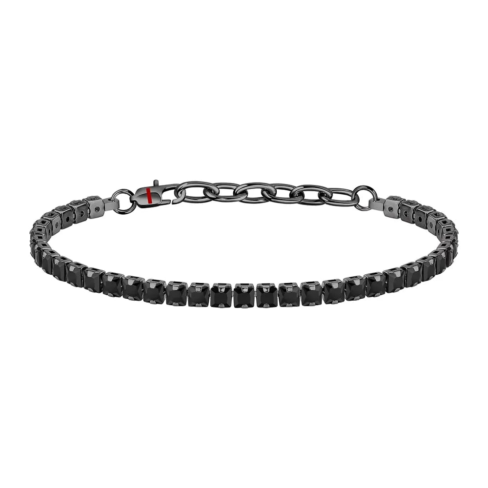 Sector Bracciale Tennis in Acciaio Canna di Fucile e Pietre Nere SANN58
