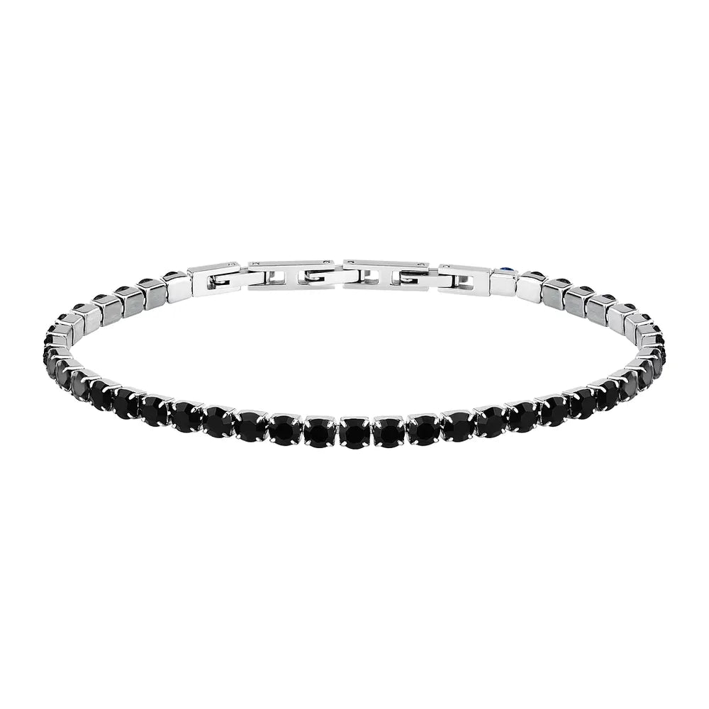 Bracciale Tennis in acciaio e zirconi neri Sector SANN61 da uomo, colore argento e nero