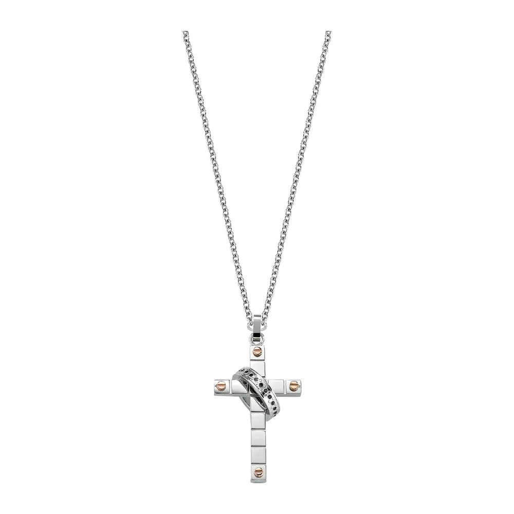 Collana Spirit in acciaio e pietre nere Sector SZQ11 da uomo, colore argento con dettagli oro rosa e nero