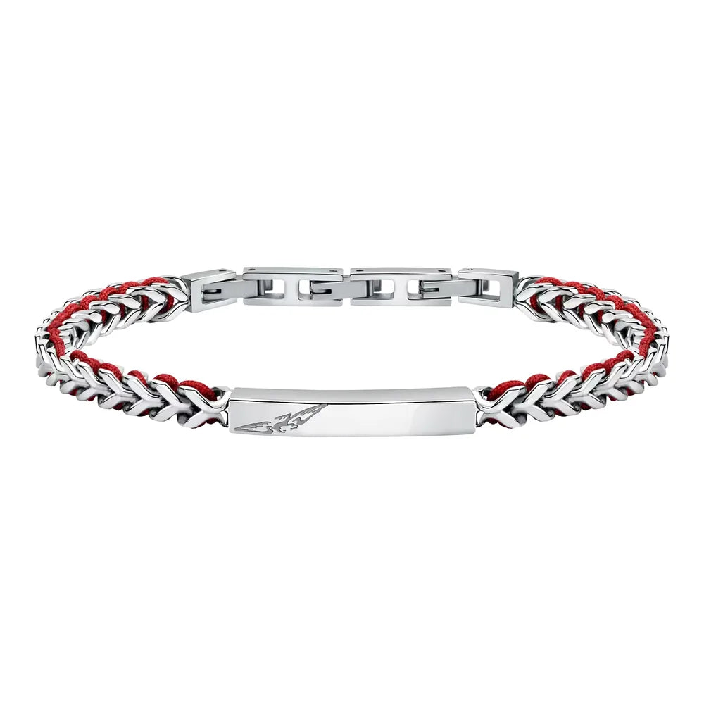 Bracciale Bandy in acciaio e cordino Sector SZV131 da uomo, colore argento e rosso