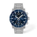 Tissot Supersport Chrono 42 mm quadrante blu e bracciale in acciaio, vista frontale