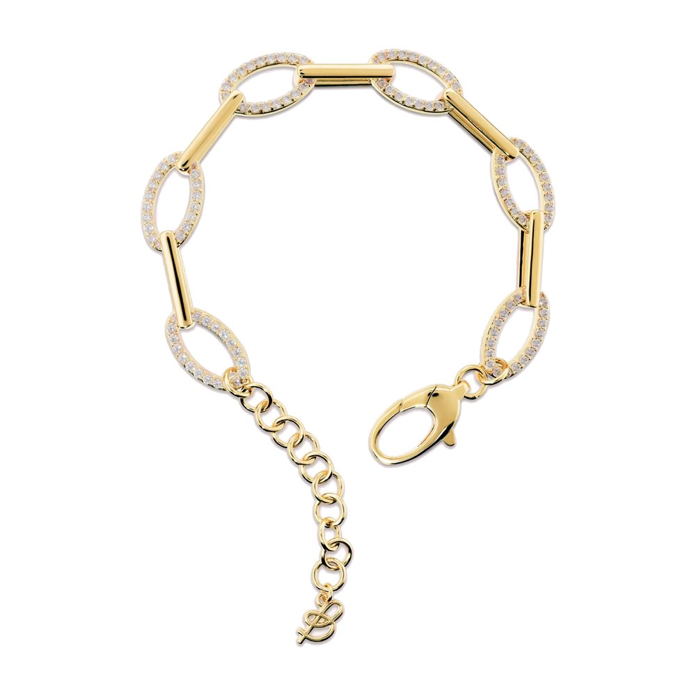 BRONZALLURE | Bracciale Maglie Alternate Pavé Dorato