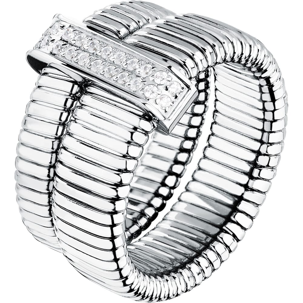 Anello Onda a Fascia in Acciaio e Cristalli Bianchi – Morellato SAZP10