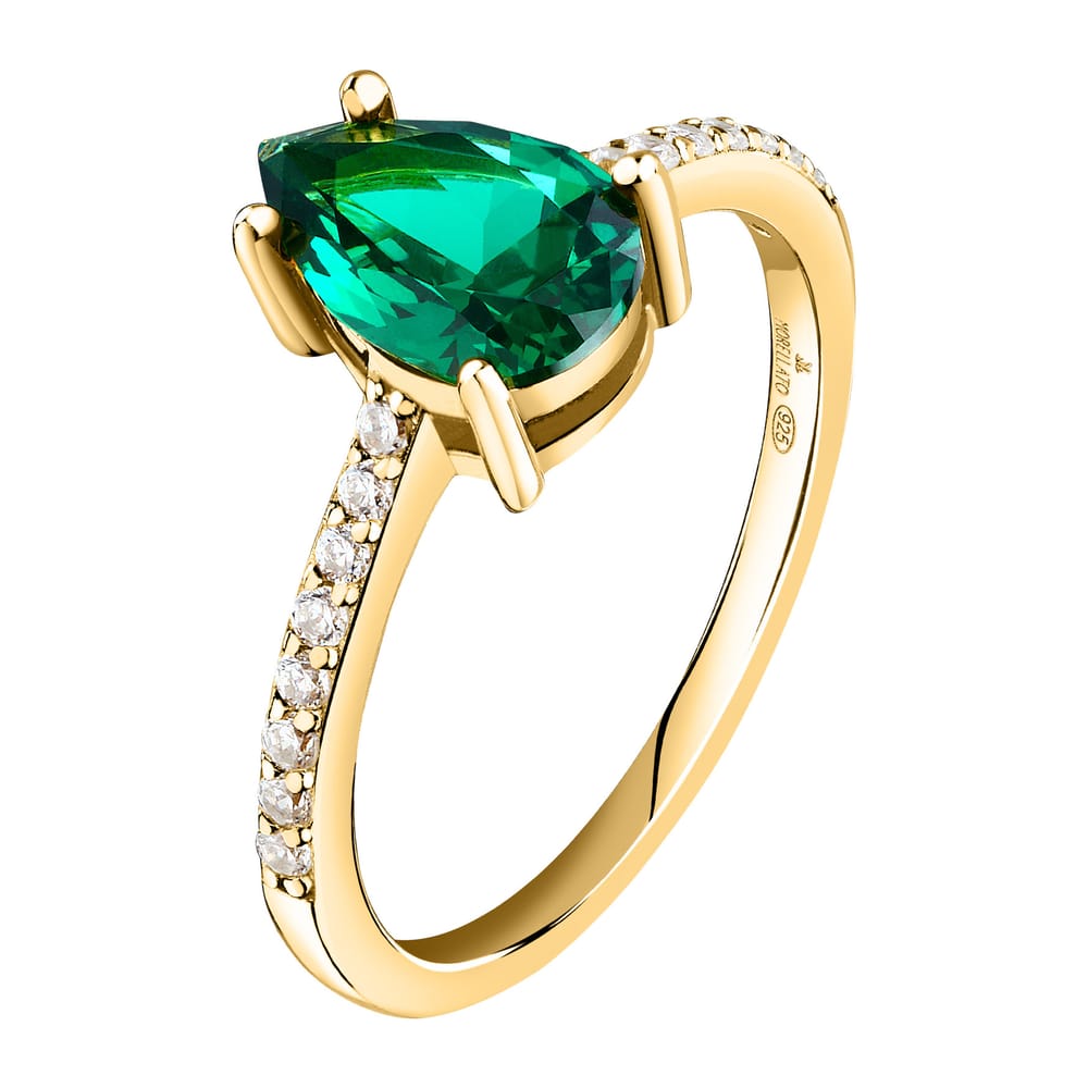 Anello Solitario Tesori in Argento Dorato e Zirconi Verdi – Morellato SAIW203