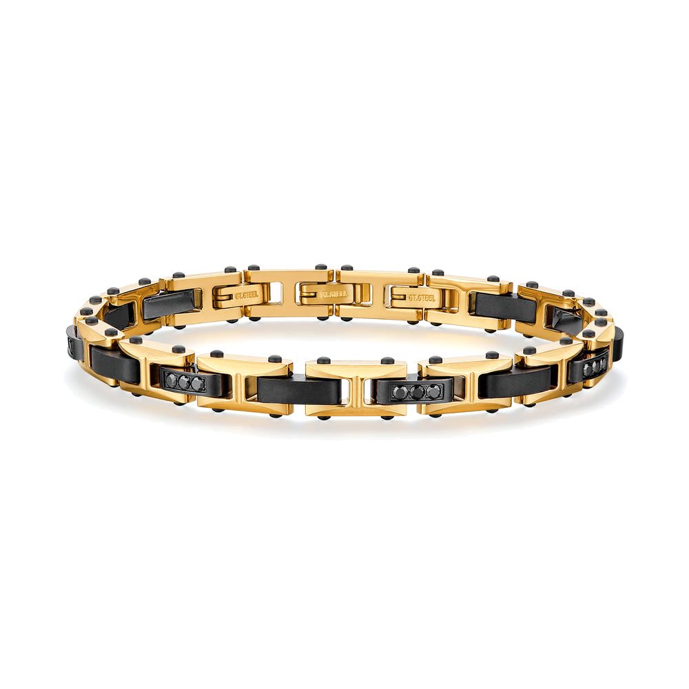 Bracciale Backliner Bicolore in Acciaio Rutenio e Oro con Zirconi Neri – Brosway BBC32