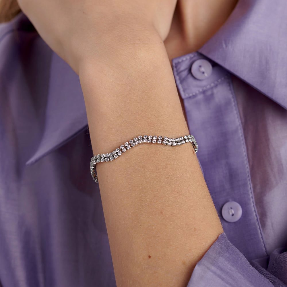 Bracciale Tennis Ondulato Doppio Filo Desideri in Acciaio – Brosway BEI111 indossato