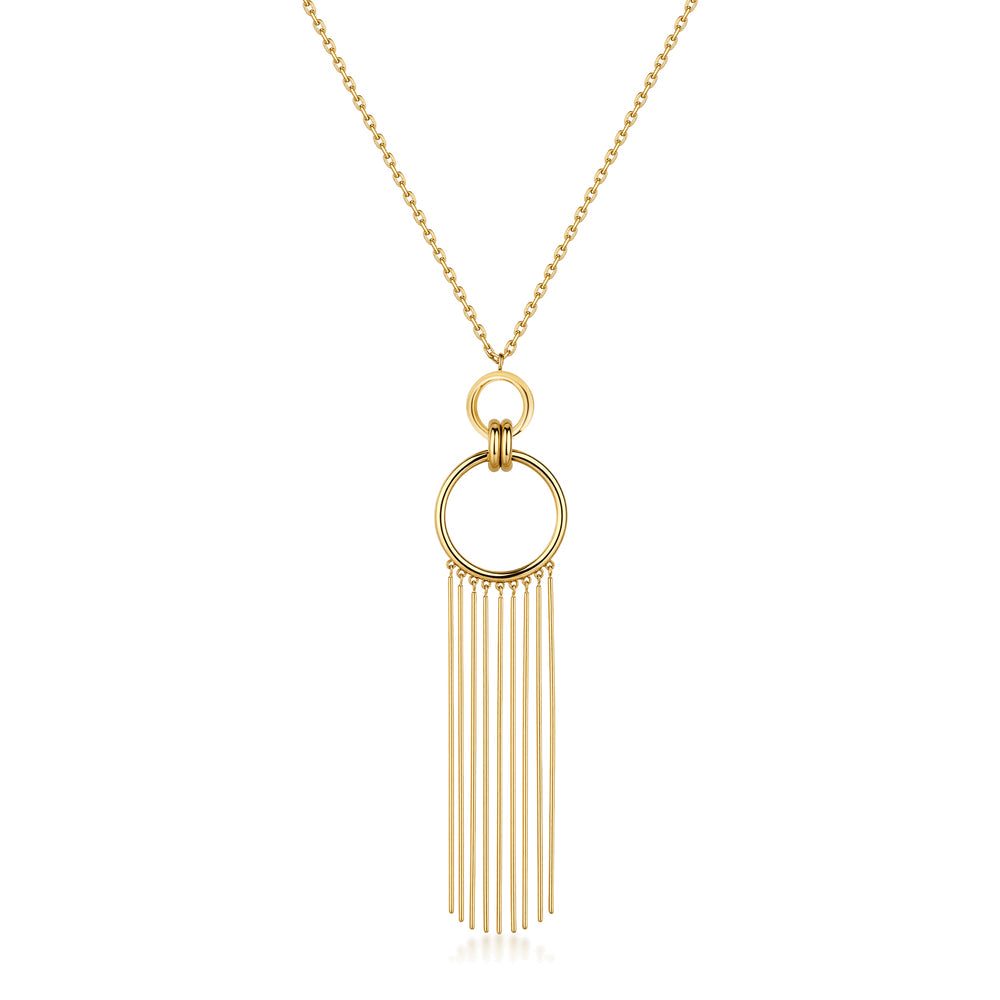 Collana Lunga Aura Dorata in Acciaio con Pendente a Cerchio e Frange – Brosway BAU03