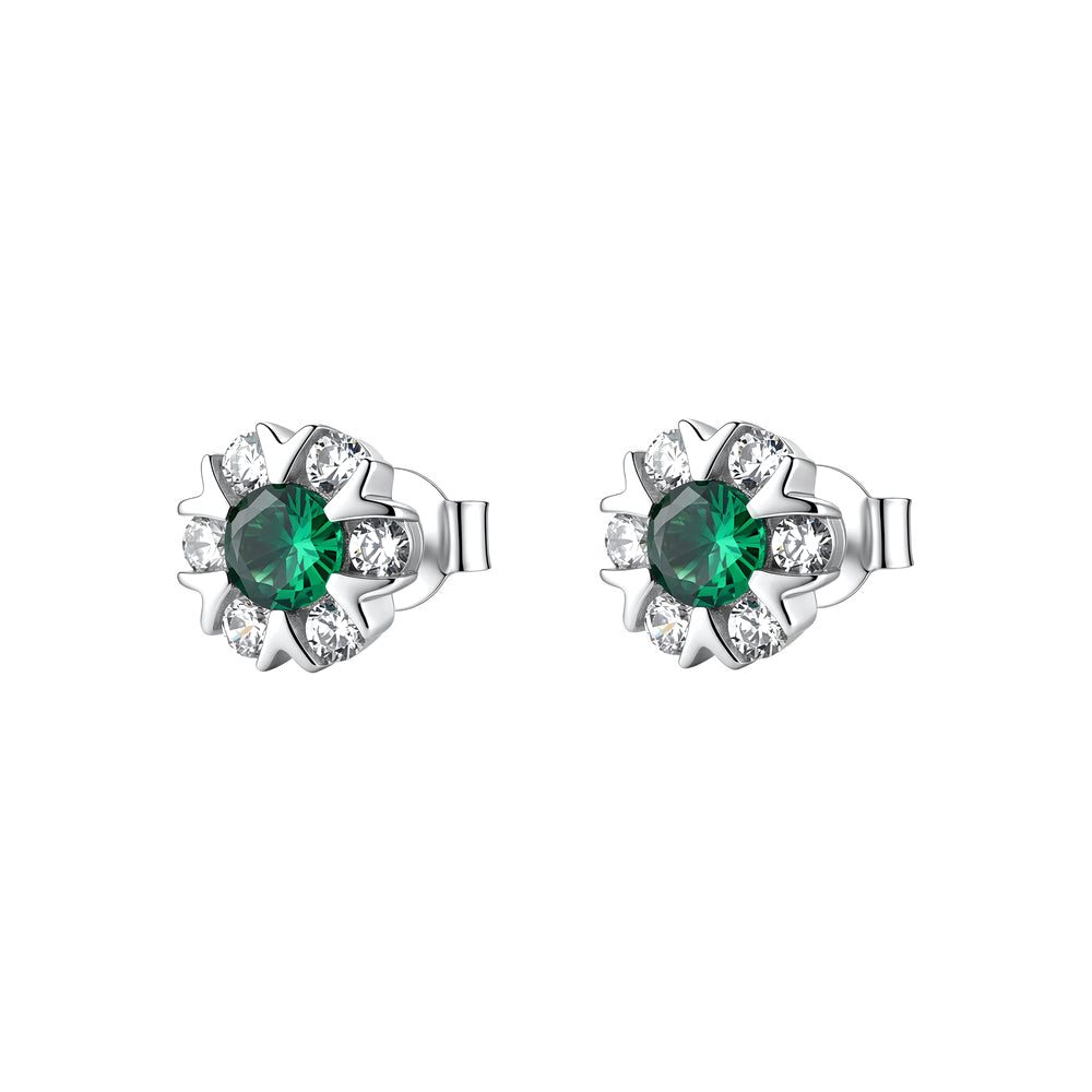 Orecchini a Lobo Fancy in Argento con Fiore e Zirconi Verdi – Brosway FLG155