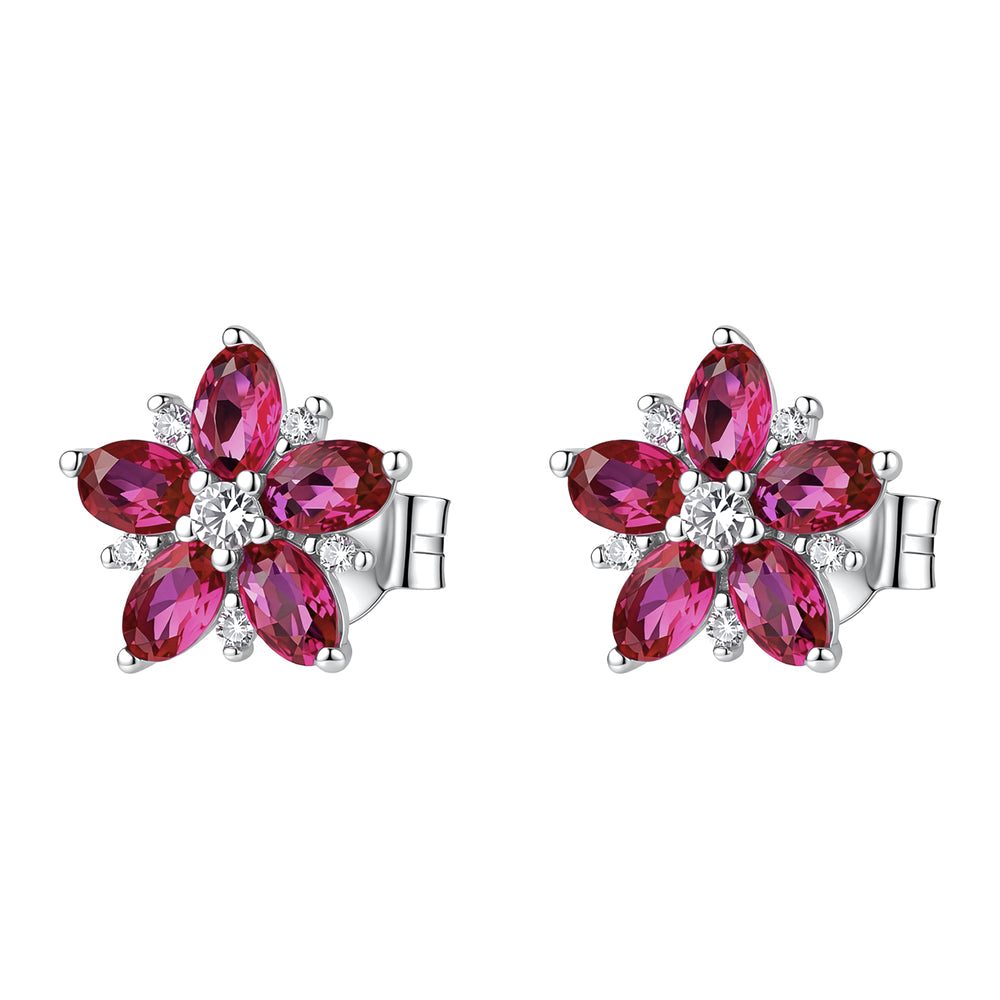 Orecchini a Lobo Fancy in Argento con Fiore e Zirconi Rubino – Brosway FPR147