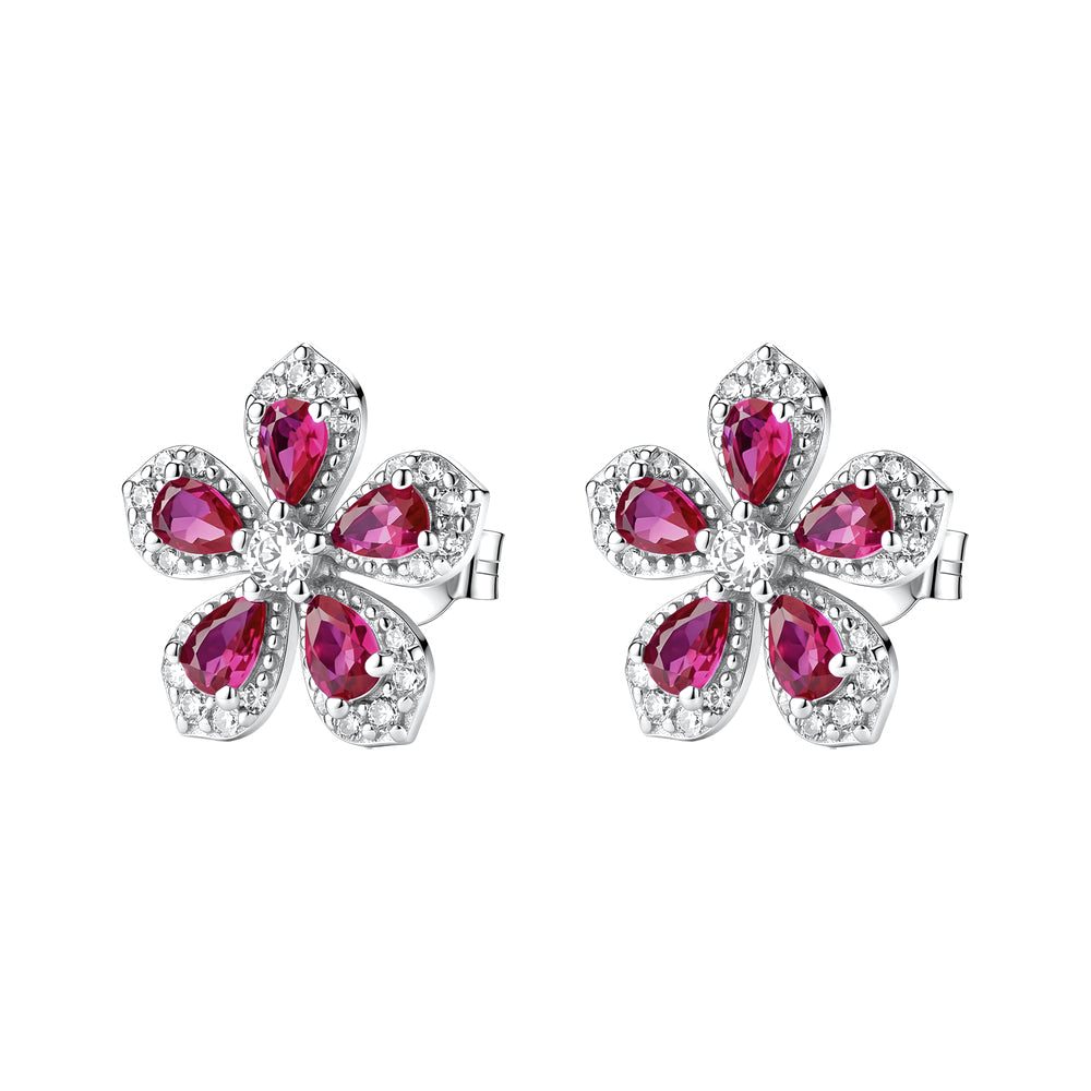 Orecchini a Lobo Fancy in Argento con Fiore e Zirconi Rubino – Brosway FPR148