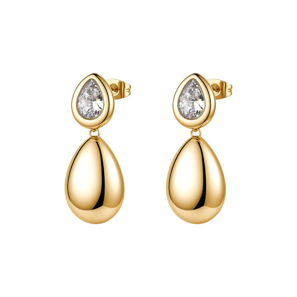 Orecchini Pendenti Glow Dorati in Acciaio con Gocce e Zirconi – Brosway BGW28
