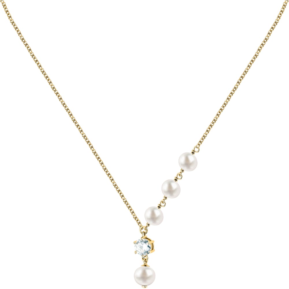 Collana Perla con Pendente in Argento Dorato e Zirconi Bianchi – Morellato SXU56