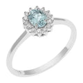 Comete Anello con contorno in Oro 18KT, Diamanti bianchi e Acquamarina ovale 6x4 mm – ANQ361