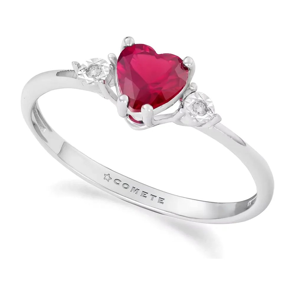 Comete Anello cuore in Oro 9KT, Diamanti bianchi e Rubino ricristallizzato – KANB1913