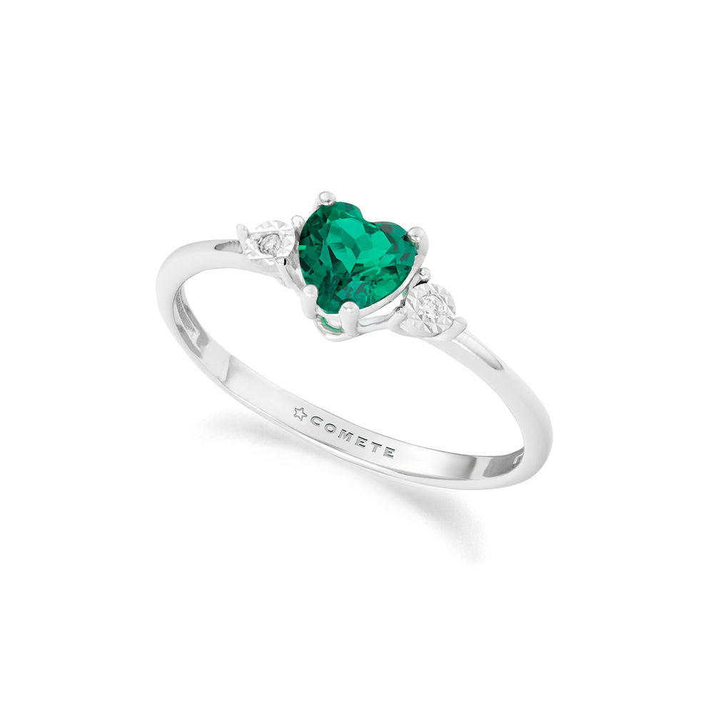Comete Anello cuore in Oro 9KT, Diamanti bianchi e Smeraldo ricristallizzato – KANB1915