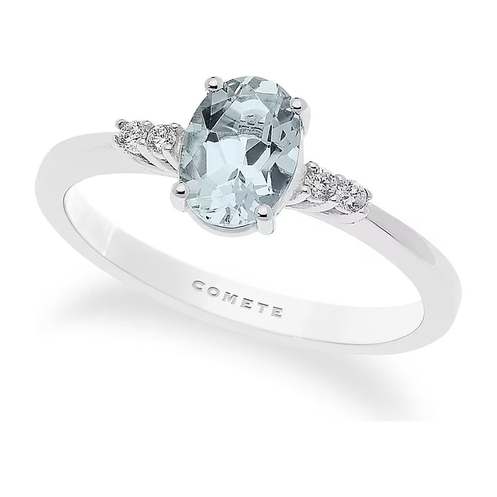 Comete Anello in Oro 18KT, Diamanti bianchi e Acquamarina ovale – ANQ296